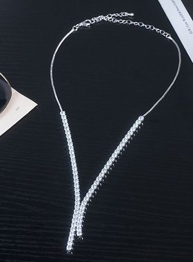 简约高级感闪钻项链耳环套装女潮日韩轻奢小众婚礼配饰锁骨链颈链