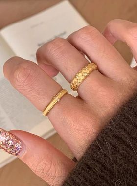 超重工!轻奢vintage中古拉丝戒指女款ins小众设计高级感食指戒指