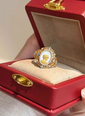 vintage中古炫彩珍珠戒指女款轻奢小众设计高级感精致食指戒指环