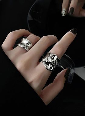 新款凹槽镜面开口戒指女ins风小众设计感食指网红高级学生指环