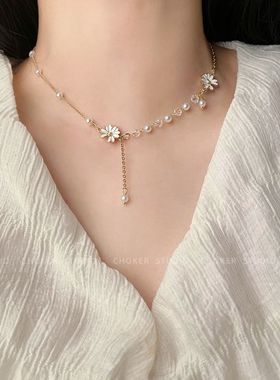 森系小众设计感雏菊花朵项链2024年新款简约锁骨链颈链女choker