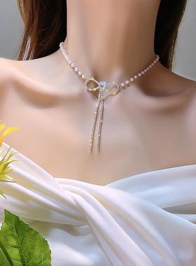 蝴蝶结项链女轻奢小众设计感锁骨链2021年新款网红颈链配饰气质