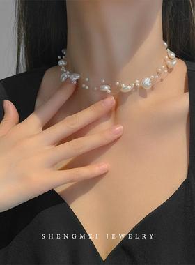 气质爱心状珍珠项链女夏短款简约百搭锁骨链2021年新款chocke颈链