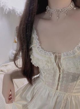 古堡公主-复古巴洛克宫廷风小珍珠镶钻流苏多层仙气锁骨链choker