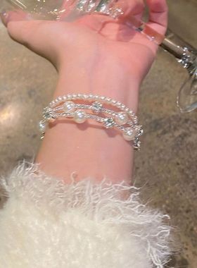 「优雅起义」爆闪锆石轻奢小众高级感简约珍珠手镯公主超仙宫廷风