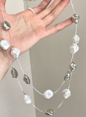 Vintage古着 不规则长款串珠项链女2025新款轻奢高级精致锁骨链