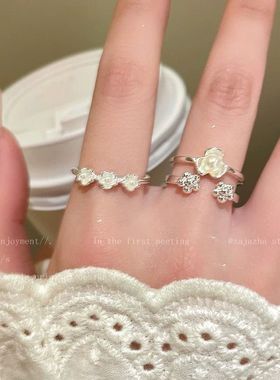 彩色蝴蝶花朵珍珠戒指女韩系小众设计食指戒夏日独特绝美叠戴指环