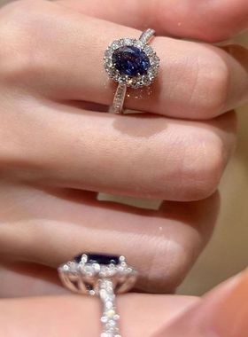 蓝色锆石开口戒指女轻奢小众高级感2025年新款贵气百搭食指戒指环