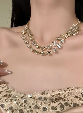 爆闪满钻项链新款轻奢气质晚宴舞会choker锁骨链套装