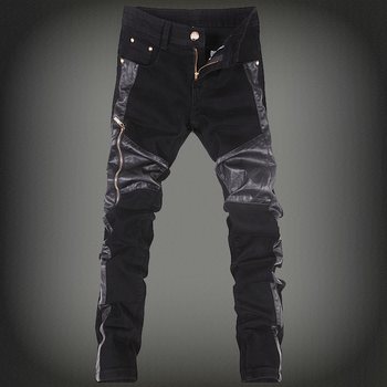 Jeans Slim Black Men's Skinny Pints ​​​Style Korean Youth Pencil Pants Motorcycle Slim Pants with Leather Trend