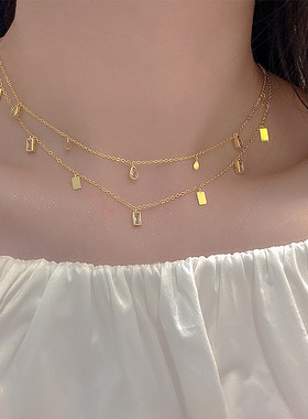 超仙锆石水滴流苏双层项链