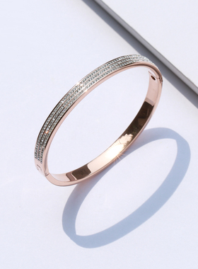 梓琦镶钻钛钢玫瑰金百搭潮手镯