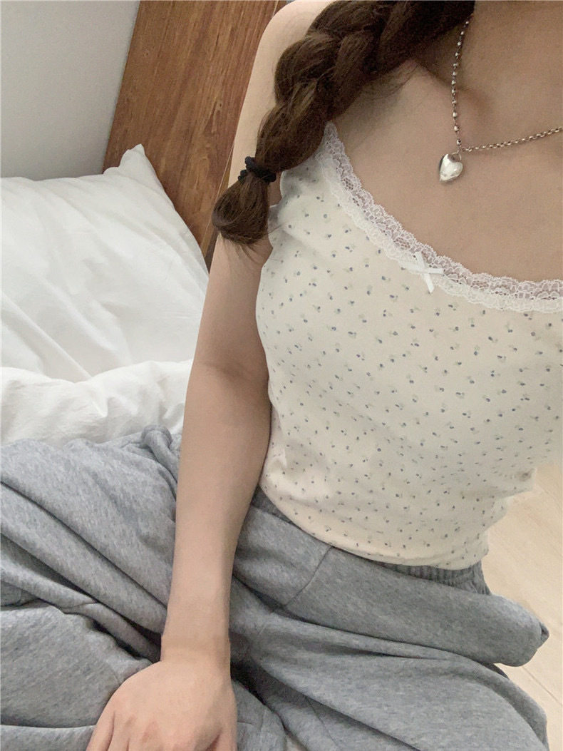 纯欲外穿蕾丝碎花吊带背心女早春修身短款bm打底内搭上衣带胸垫,淘宝优惠券,粉丝福利购,淘宝优惠卷