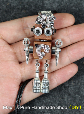 长款项链小众朋克风机器人中长款潮流纯手工显眼包皮绳带坠送礼