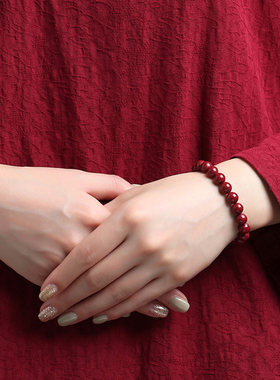 天然朱砂手串紫金圆珠本命年高含量原矿女手链正品男士转运珠饰品