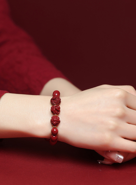 天然朱砂手串男女三合手链本命年兔鼠鸡龙马2023年化解紫金砂饰品