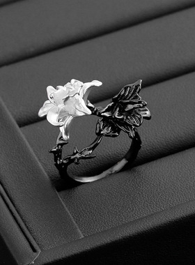 「黑白曼陀罗」双相情感戒指法式简约时尚百搭高级感指环食指