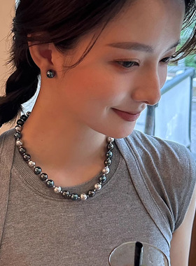 大溪地黑真多麻施家珍珠项链女小众轻奢秋冬串珠毛衣链高级感饰品