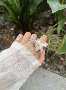 白鸢尾戒指 小众设计清冷风开口质感磨砂高级感