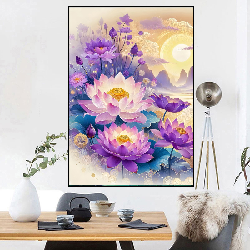 串珠十字绣全珠子绣荷花仙境荷花图竖版玄关新款串珠绣彩珠绣满绣 - 图2