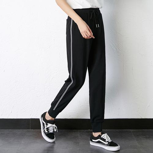 运动休闲裤女2022新款薄款黑色韩版束脚宽松显瘦大码胖mm哈伦裤女 运动休闲裤女2022新款薄款黑色韩版束脚宽松显瘦大码胖mm哈伦裤女