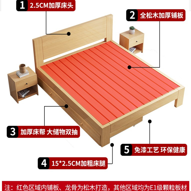 长2m×1.5宽m床双床松木床实木床组装床床头免漆抽屉式老式1.8米 - 图3