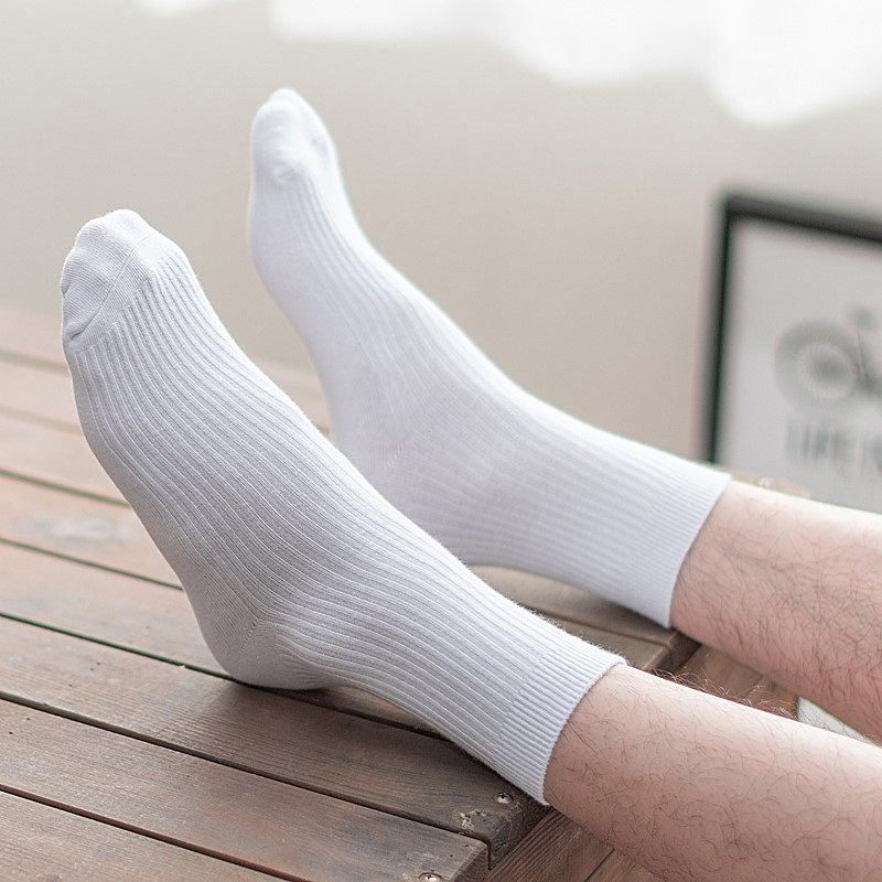 中筒潮男士棉质白色防臭吸汗白袜子 妙婳短袜/打底袜/丝袜/美腿袜