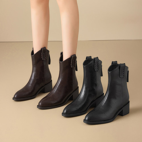 exull/依思Q2025秋冬新款复古切尔西短靴女厚底英伦风尖头马丁靴 - 图3