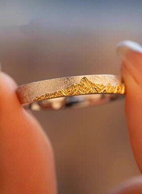 日照金山情侣对戒男女一对s999纯银戒指开口银指环感送情人节礼物