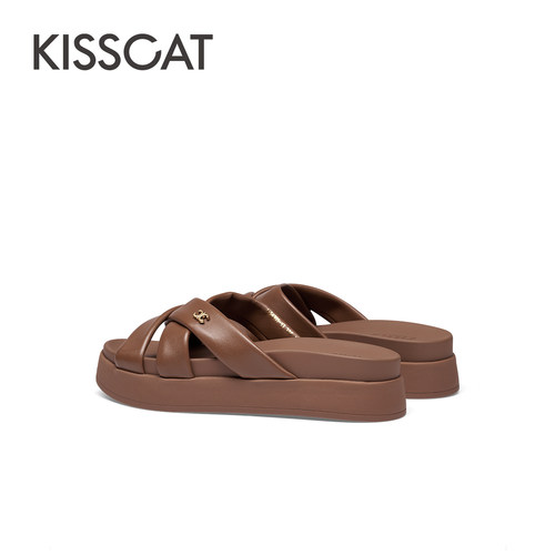 KISSCAT接吻猫秋季新款云朵软枕厚底增高凉拖度假外穿拖鞋女 - 图2