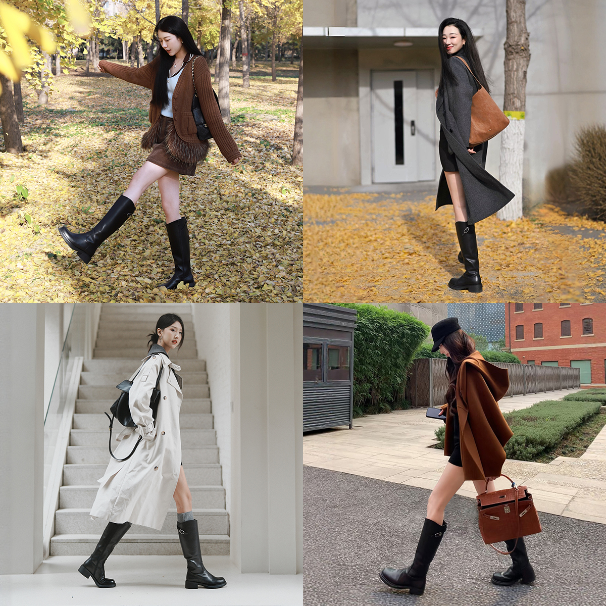 万茜/美洋同款接吻猫[游牧诗人]长筒靴真皮皮带扣加绒骑士靴高靴