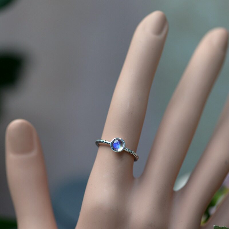 Delinju s925 silver moonstone ring women's simple light luxury simple style gemstone closed ring ring