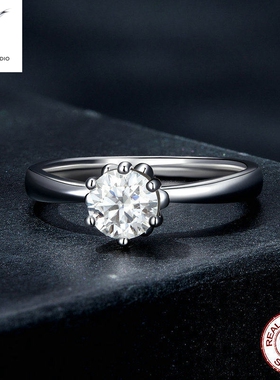 简约奢华80分莫桑钻戒指 带证书925银莫桑石戒指msr006