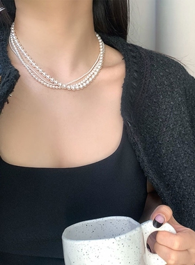 JHEPAN 925纯银施家珍珠项链女ins博主款简约温婉甜美小清新锁骨