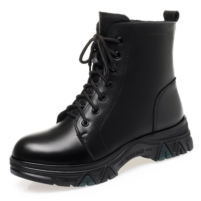 真皮短靴女式冬季百搭加绒高跟女靴粗跟女士舒适皮鞋中年妈妈棉鞋,淘宝优惠券,粉丝福利购,淘宝优惠卷