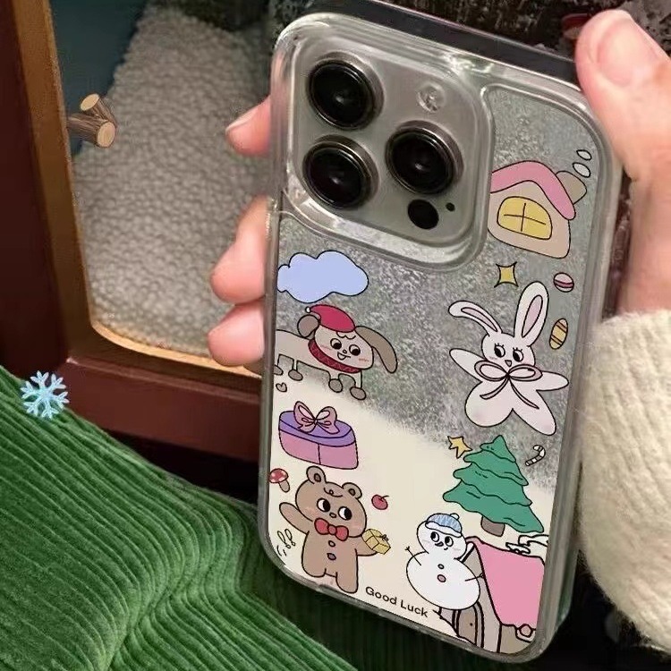 流沙壳雪花小屋适用苹果15promax手机壳14可爱iPhone13秋冬11卡通-图2