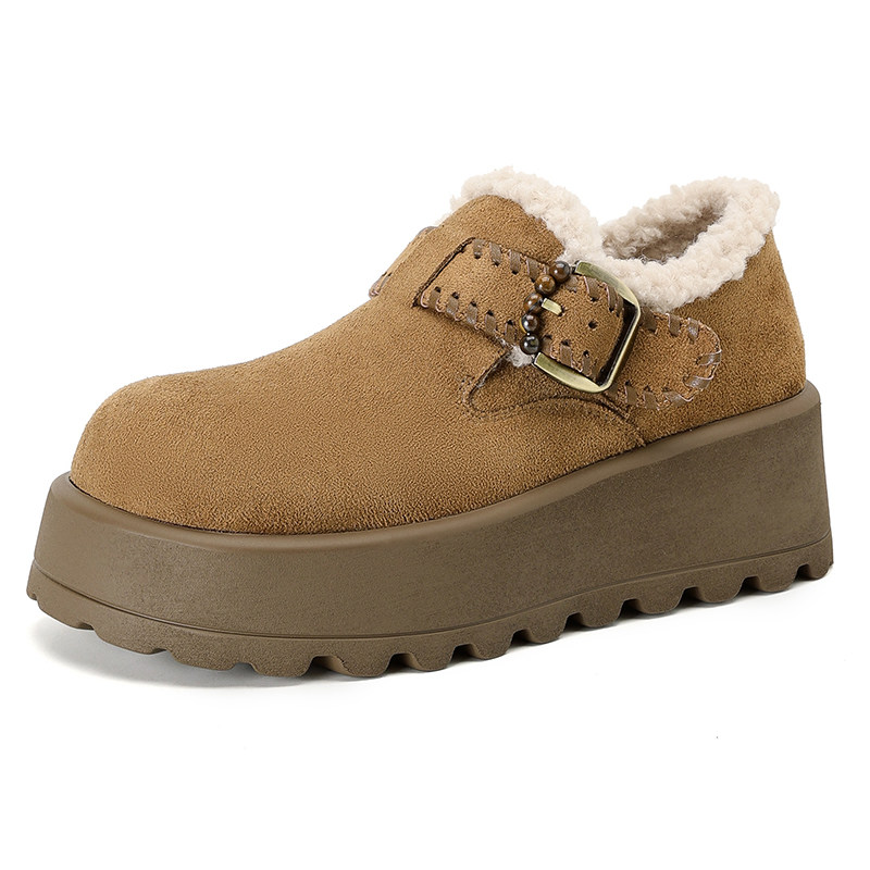 卓诗尼厚底勃肯毛毛鞋女2025新款冬季加绒保暖平底舒适乐福雪地靴,淘宝优惠券,粉丝福利购,淘宝优惠卷