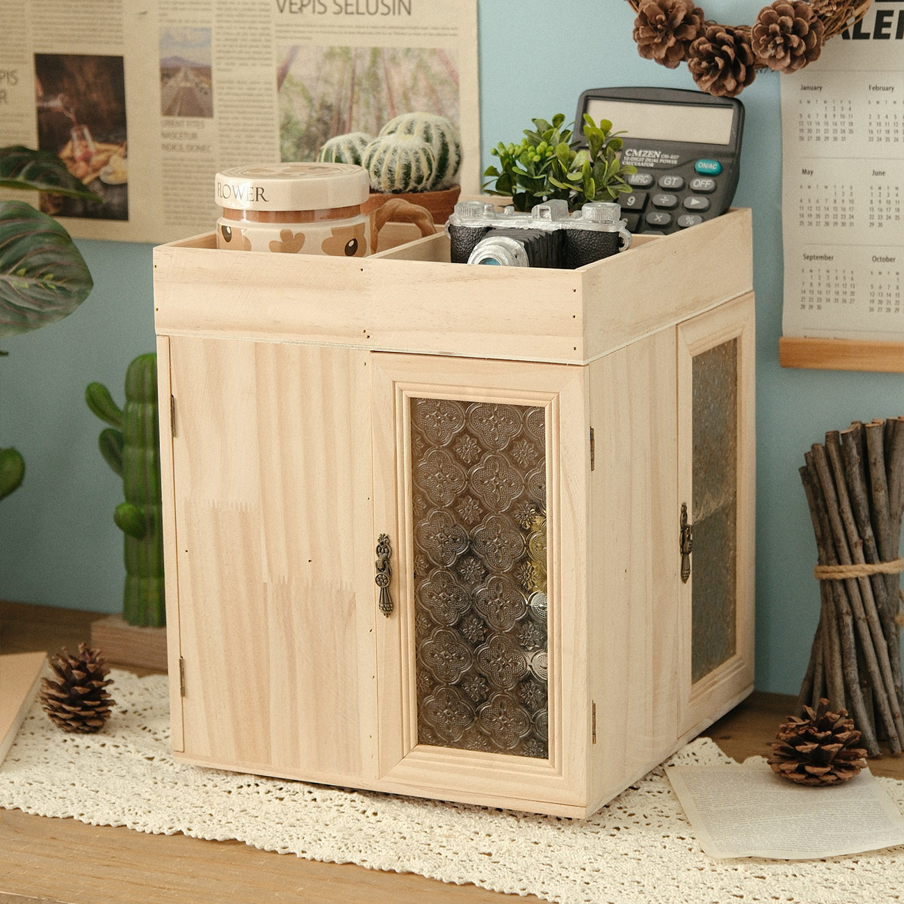 可旋转实木首饰化妆品收纳架桌面梳妆台护肤品口红分格整理置物架,淘宝优惠券,粉丝福利购,淘宝优惠卷