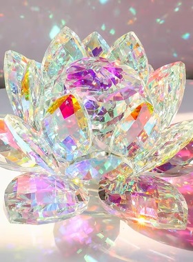 彩色水晶莲花桌面装饰摆件