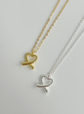 韩版百搭S925纯银线条爱心项链女心形简约气质款锁骨链送礼物闺蜜