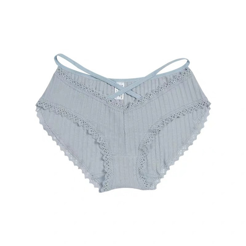 XIAOMiWU 交叉欧美深V纯棉三角裤性感蕾丝边螺纹面料低腰女内裤,淘宝优惠券,粉丝福利购,淘宝优惠卷