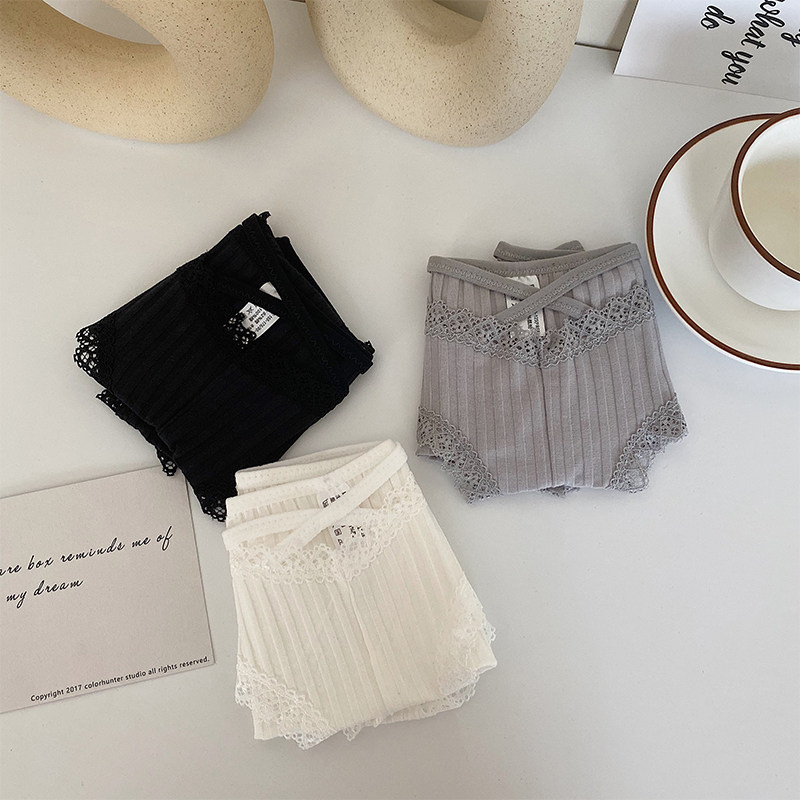 XIAOMiWU 交叉欧美深V纯棉三角裤性感蕾丝边螺纹面料低腰女内裤,淘宝优惠券,粉丝福利购,淘宝优惠卷