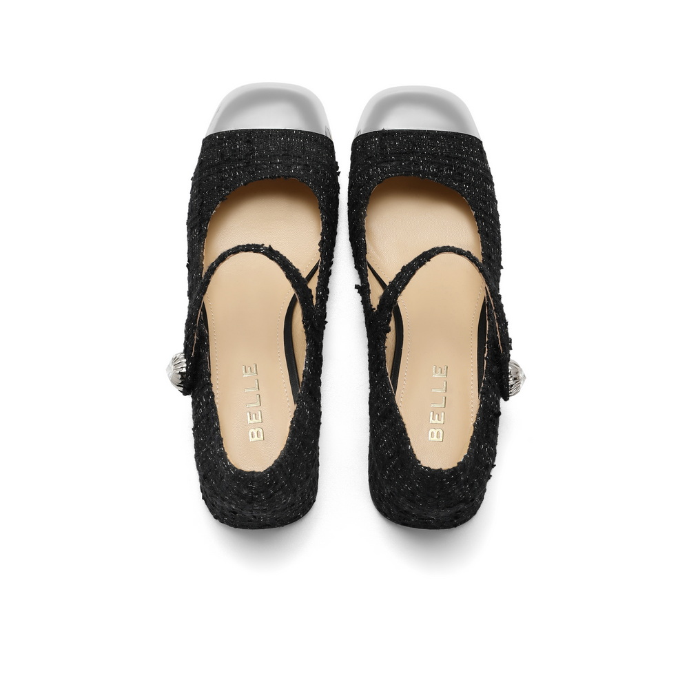 百丽玛丽珍鞋女鞋子秋季新款小香风单鞋粗跟高跟鞋B1312CQ3 - 图1