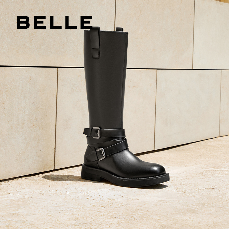 百丽周雨彤同款盛装舞步西部靴女靴子英伦长筒厚底骑士靴C1L1DDG4 - 图0