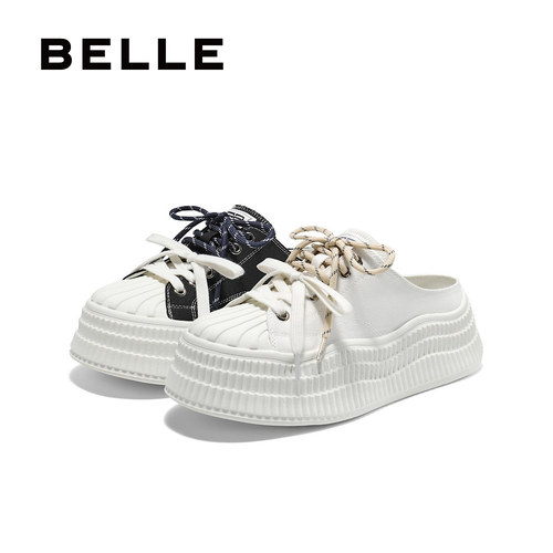 百丽厚底贝壳头透气小白鞋子女2025夏季新款半拖包头凉拖B2549BH5 - 图3