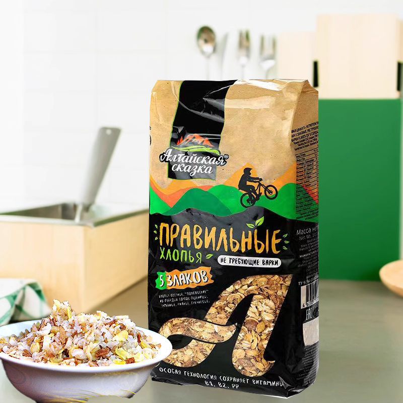 俄罗斯进口纯燕片麦黑麦片九谷麦片原味免煮粗粮冲泡早餐400g/袋