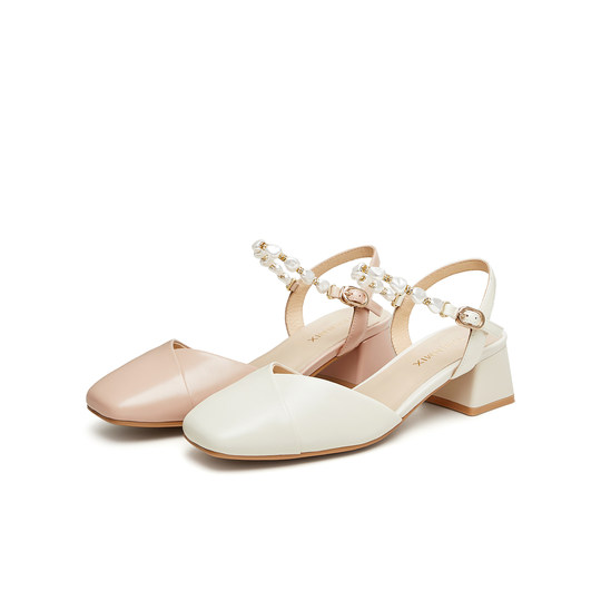 天美意包头后空粗跟凉鞋女外穿时装凉鞋高跟鞋新款BI771BH4