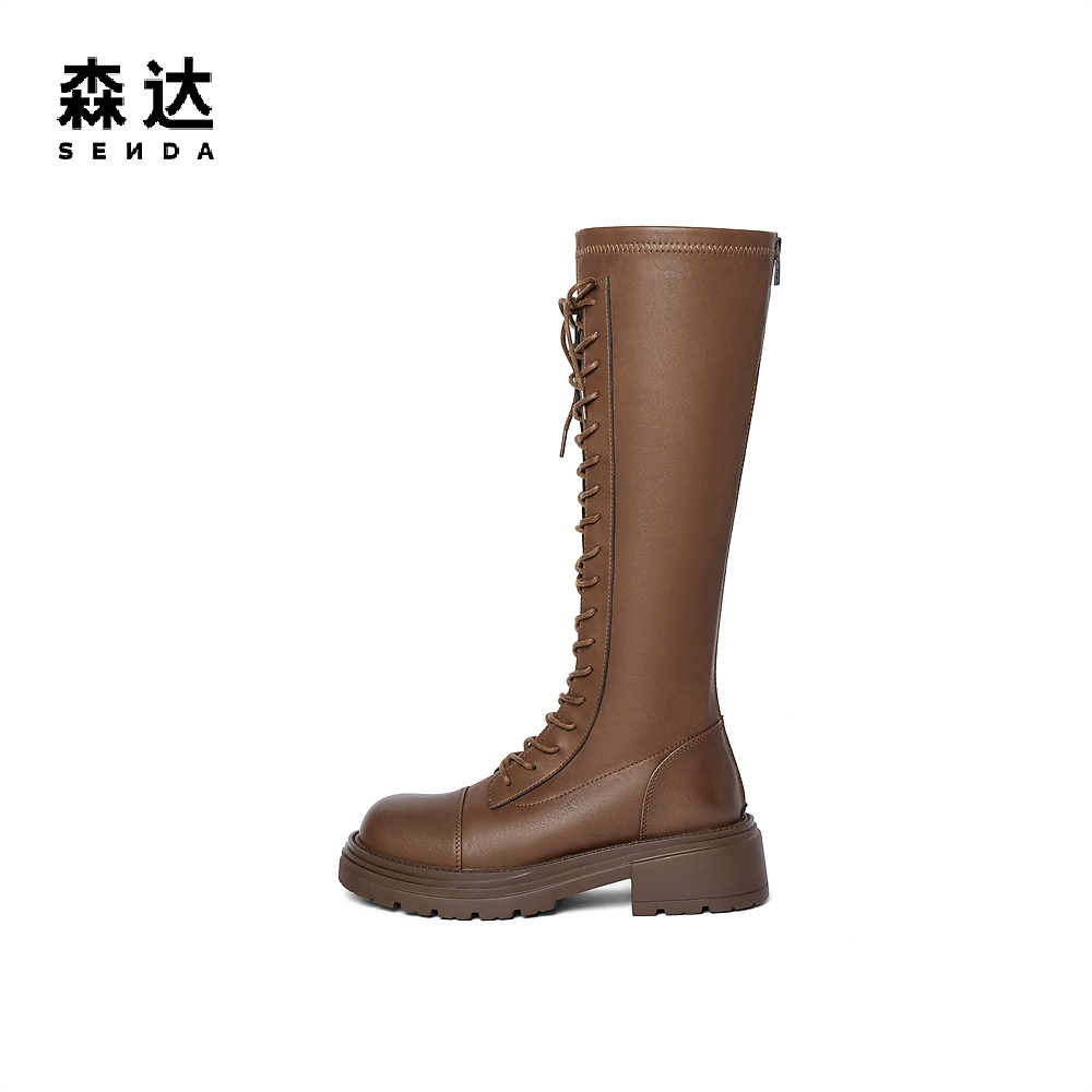 森达弹力靴女子年冬季欧美机车风休闲长筒靴ZTE09DG4 - 图2