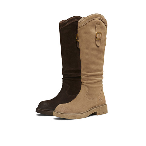 天美意2025冬新款厚底潮流复古长筒靴显瘦百搭女西部靴CD581DG5 - 图3