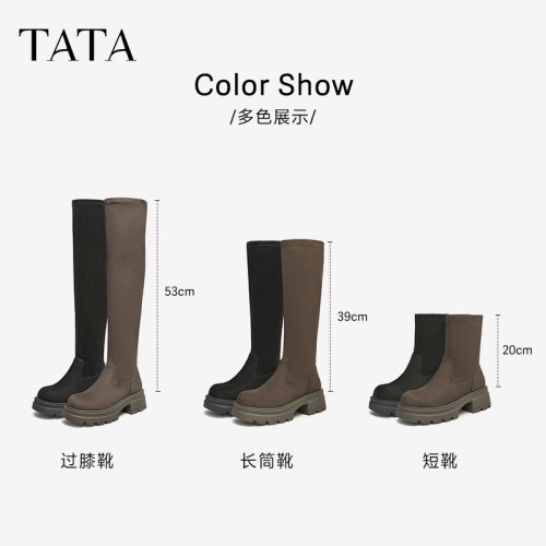 Tata他她瘦瘦弹力靴厚底气质女靴子复古长筒靴秋冬新款WD806DG4 - 图3